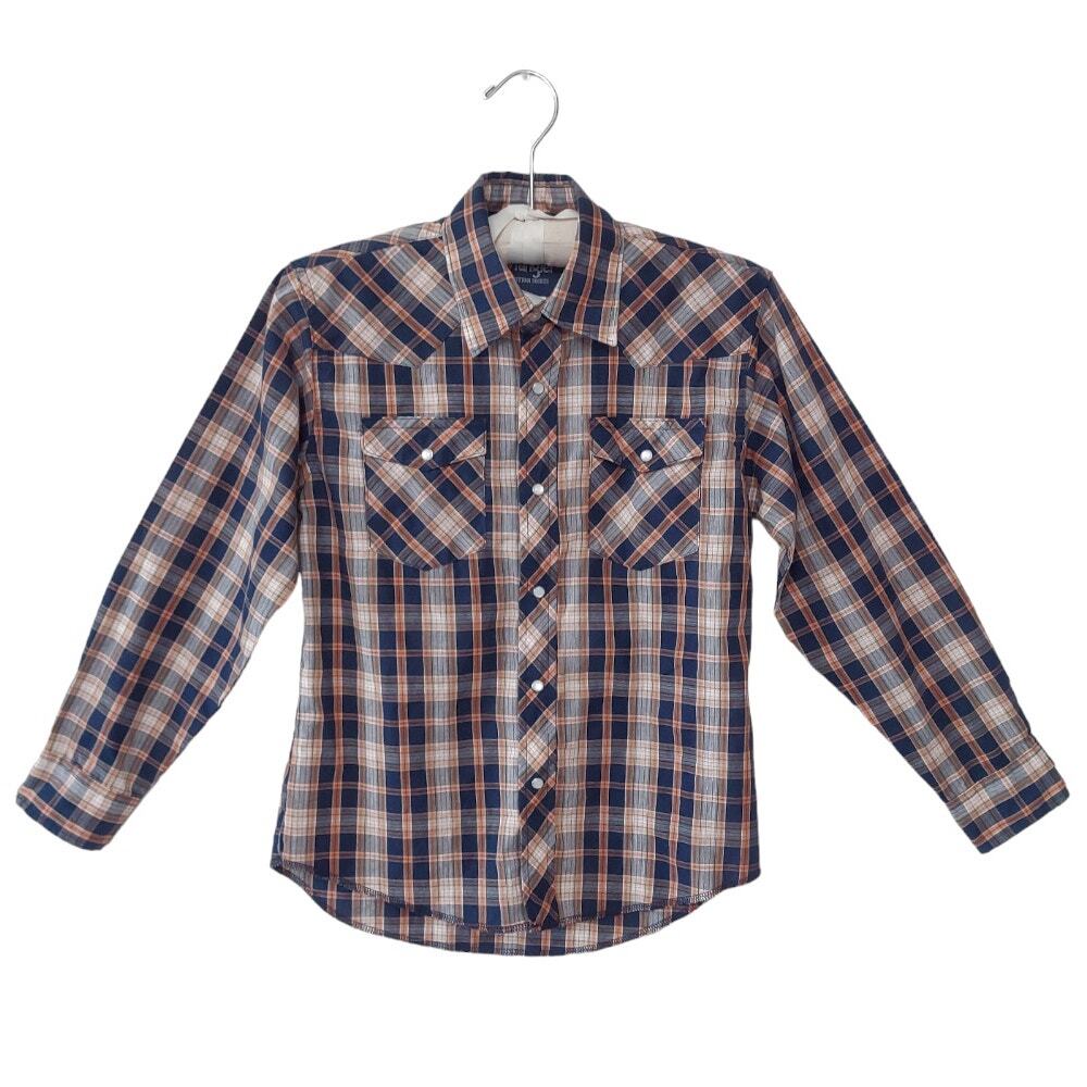 Wrangler Kids Plaid Snap Front Shirt Size L Rodeo Country Western Cowboy Unisex